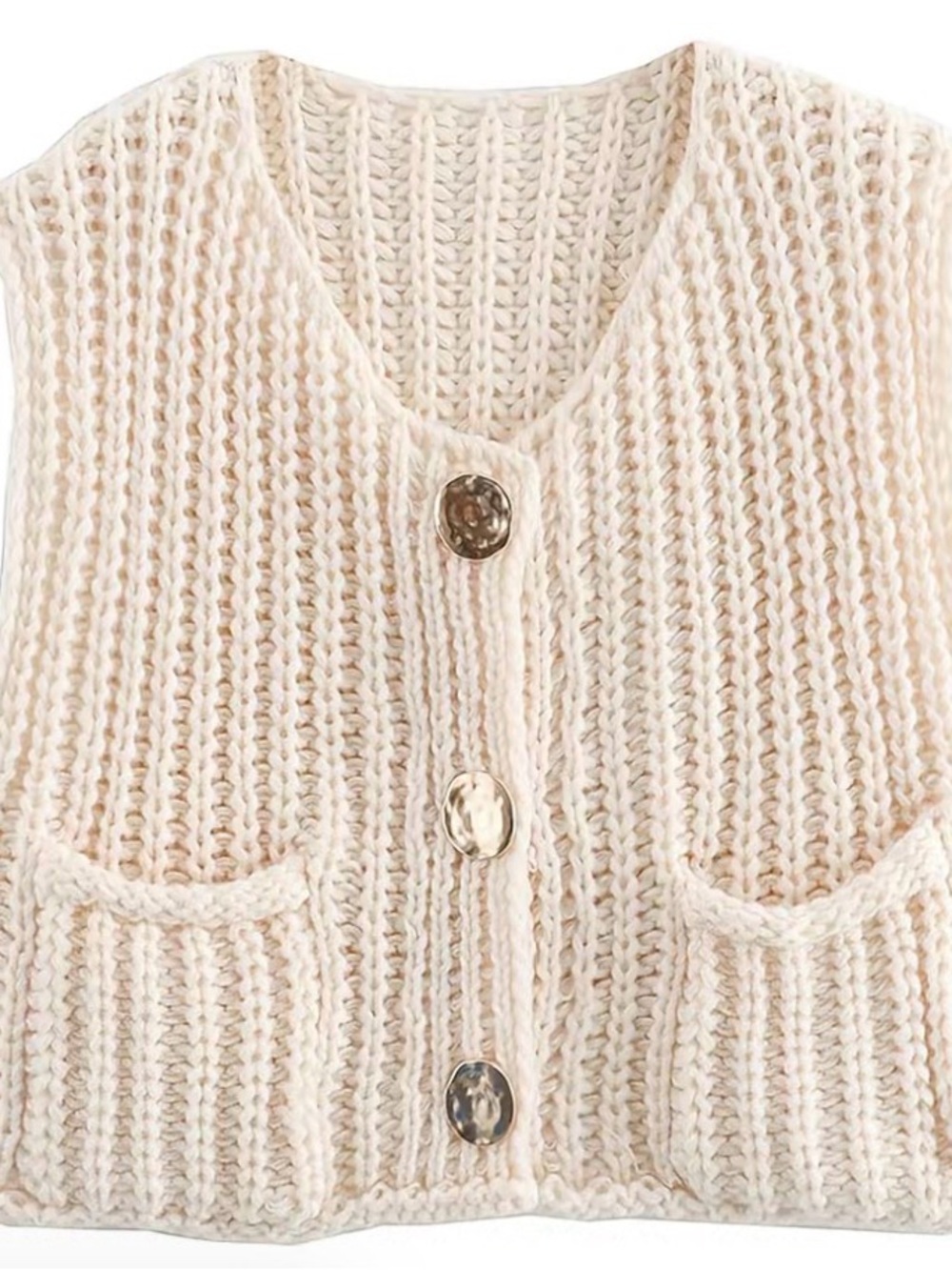 Cream Chunky Knit Button-Front Women's Sweater Vest